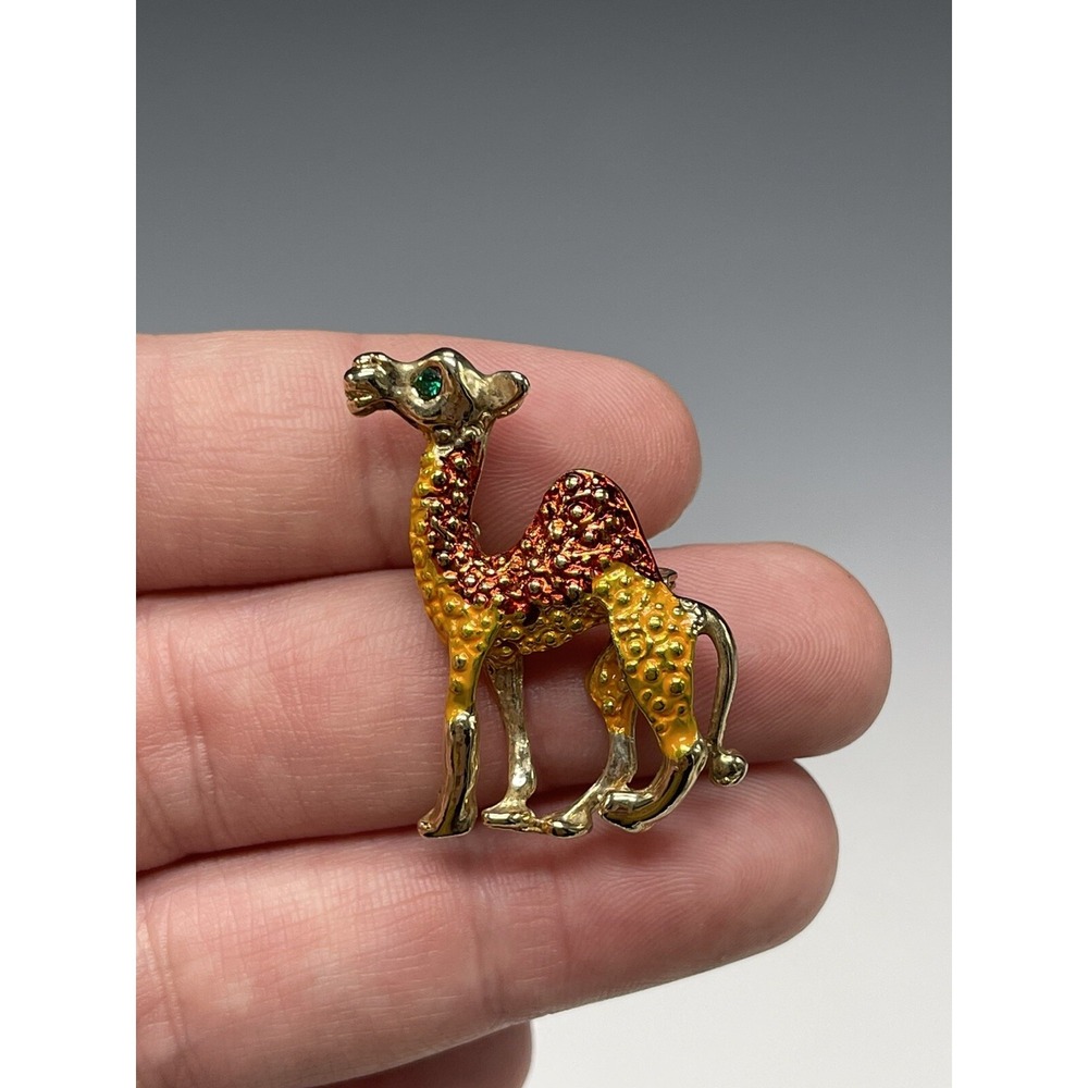 Vintage Enamel Brooch Pin Camel‎ Gold -Tone Rhinestone-Eye Retro - Picture 2 of 8